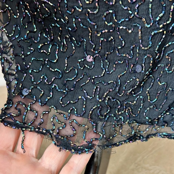 Vintage 90's Cache Black Silk Beaded Sequin Halter Gown Maxi Dress Size Large - Picture 15 of 16